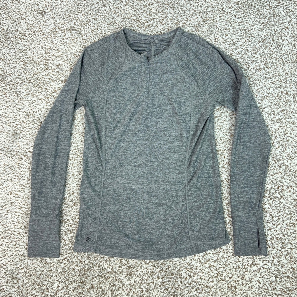 Athleta Pullover Women Small Petite Gray Running Top Pacifica 1/4 Zip Outdoor